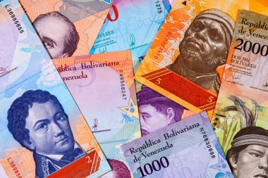 Venezuela parası. Venezuela 'nın ulusal para biriminin kağıt banknotları..