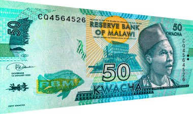 Malawi 50 kwacha banknot, tasarım için parça. Malavi parası..