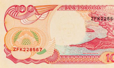 100 rupilik bir Endonezya banknotunun parçası. Endonezya 'nın kağıt parası.
