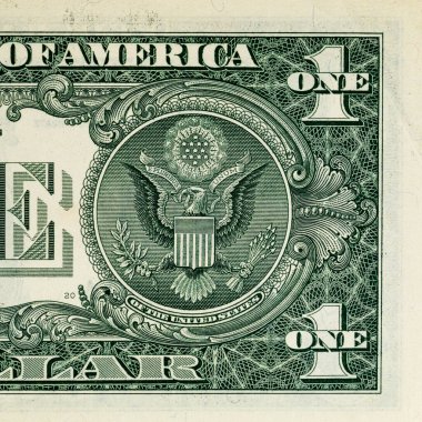 Kağıt banknotların klasik unsurları. Bonistikler. Tasarım amaçlı 1 Amerikan doları banknotunun bir parçası. Amerika Birleşik Devletleri