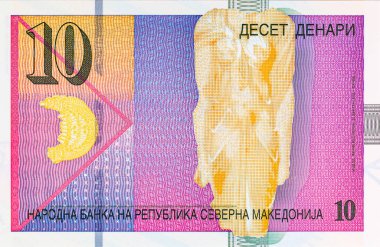 Polimer parası. Banknote 10 dinar Makedonya, 2020. Makedonya 'nın Para Birimi