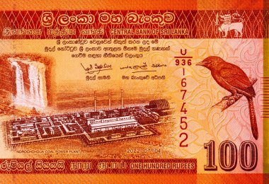 Sri Lanka 'da Norochcholai Kömür Santrali resmi 100 rupi. Sri Lanka 'nın parası