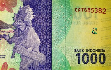 Banknote 1000 rupiah Endonezya, tasarım için parça. Endonezya 'nın parası
