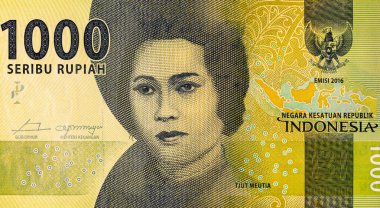 Banknote 1000 rupiah Endonezya, Tjut Meutia 'nın portresi, tasarım için. Endonezya 'nın parası.