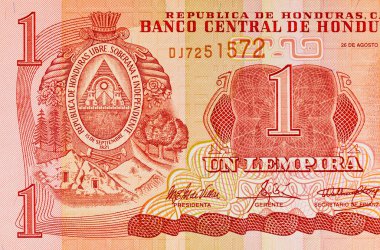 1 Lempira banknotu Honduras, 2014, tasarımcılar için bir parça. - Evet. Honduras parası.