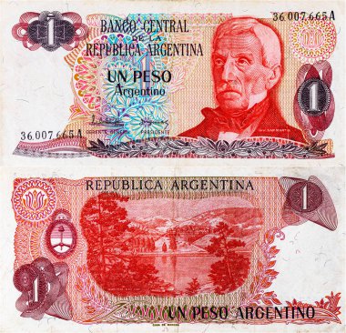 Banknote 1 peso Arjantin 1983. Tasarım için Arjantin 'in eski kağıt parası.