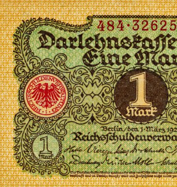 1 Alman mark 1920. Almanya 'nın eski kağıt parası.