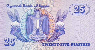 Mısır 25 Piastres 2004 Banknotları Mısır arması resmi ile. Mısır 'ın parası.
