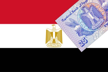 Mısır 25 Piastres 2004 Banknotları Mısır arması resmi ile. Mısır 'ın parası.