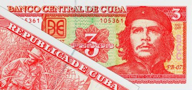 Ernesto Che Guevara 'nın portresiyle Küba' dan 3 peso. Küba 'nın antika parası