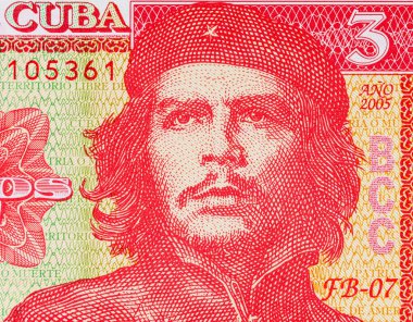 Ernesto Che Guevara 'nın portresiyle Küba' dan 3 peso. Küba 'nın antika parası