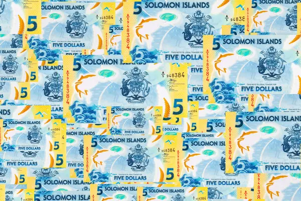 Solomon Adaları 5 Dolar. Polimer banknot parçası 2019 'da çıkarılmış ton balığını gösteriyor. Solomon Adalarının Parası.