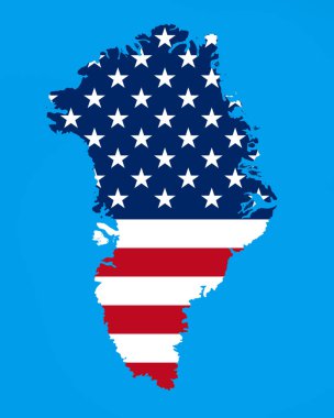 Amerika Birleşik Devletleri bayrağıyla Grönland Adası haritası..