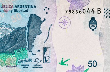 50 peso Arjantin, dağ cerro aconcagua resmi. Arjantin 'in kağıt parası