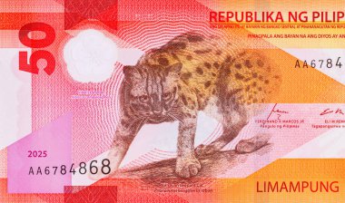 50 Piso Filipinler, Yeni Polymer Note 2025 Visayan Leoparı ile. Filipin Parası