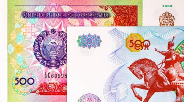500 adet Özbekistan senedi, tasarım için bir parça. Özbekistan 'ın kağıt parası.