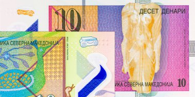 Polimer parası. Banknote 10 dinar Makedonya, 2020. Makedonya 'nın Para Birimi