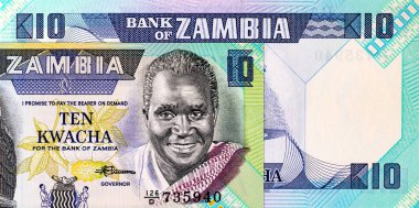 Banknote 10 kwacha Zambia, tasarım için parça. Zambiya ve Afrika 'nın parası
