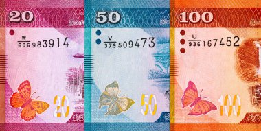 Banknote 50 rupi Sri Lanka Manampitiya Köprüsü resmi, tasarım için parça. Sri Lanka 'nın Parası