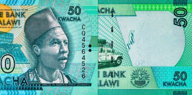 50 kwacha Malawi banknotu, Kasungu Milli Parkı 'nın resmi, tasarım için. Malavi 'nin Parası.