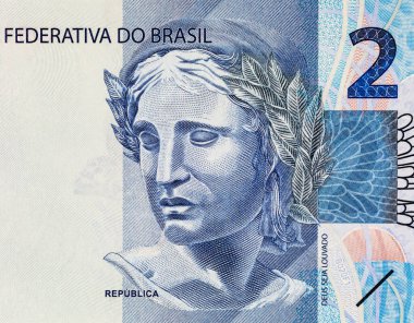 Banknote 2 Reais, Brezilya. Tasarımcılar için parça. Brezilya 'nın parası.