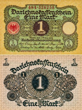 1 Alman mark 1920. Almanya 'nın eski kağıt parası.