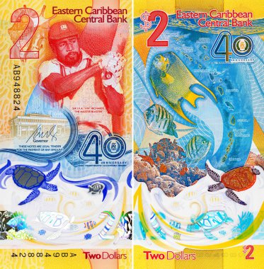 Doğu Karayipler 'e 2 dolar, üzerinde kriket oyuncusu Sir Viv Richards' ın portresi olan hatıra banknotu. Doğu Karayip parası