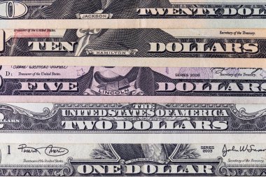 Birleşik Devletler 'in kağıt parası. Dolar banknotlarının parçaları.