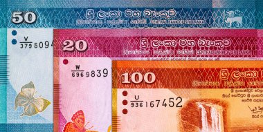 Banknote 50 rupi Sri Lanka Manampitiya Köprüsü resmi, tasarım için parça. Sri Lanka 'nın Parası