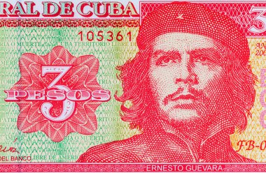Ernesto Che Guevara 'nın portresiyle Küba' dan 3 peso. Küba 'nın antika parası