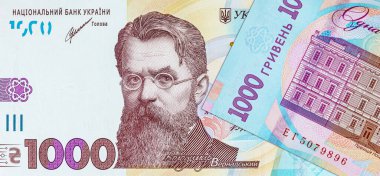 Ukrayna 'nın 1000 hryvniasından oluşan banknot, tasarım için elementlerin bir parçası. Avrupa ve Ukrayna 'nın Parası.