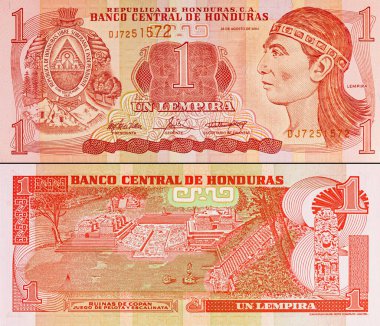 1 Lempira banknotu Honduras, 2014, tasarımcılar için bir parça. - Evet. Honduras parası.