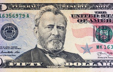 Tasarım amaçlı 50 Amerikan doları. Amerika Birleşik Devletleri 'nin parası. Kağıt fatura elementleri. 