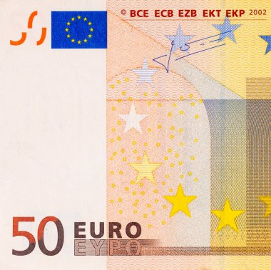 Tasarımcılar için 50 avroluk banknotun bir parçası. Avrupa Birliği kağıt parası.