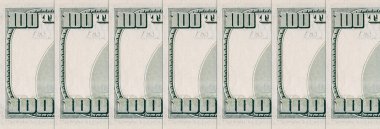 Tasarım amaçlı 100 dolarlık banknotun bir parçası. Amerika Birleşik Devletleri 'nin parası..