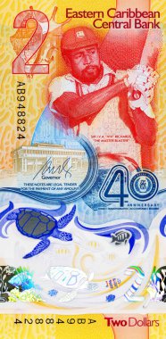 Doğu Karayipler 'e 2 dolar, üzerinde kriket oyuncusu Sir Viv Richards' ın portresi olan hatıra banknotu. Doğu Karayip parası