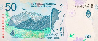 50 peso Arjantin, dağ cerro aconcagua resmi. Arjantin 'in kağıt parası
