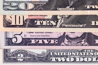 Birleşik Devletler 'in kağıt parası. Dolar banknotlarının parçaları.