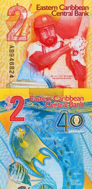 Doğu Karayipler 'e 2 dolar, üzerinde kriket oyuncusu Sir Viv Richards' ın portresi olan hatıra banknotu. Doğu Karayip parası