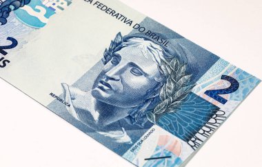 Banknote 2 Reais, Brezilya. Tasarımcılar için parça. Brezilya 'nın parası.