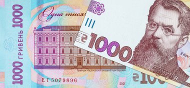 Ukrayna 'nın 1000 hryvniasından oluşan banknot, tasarım için elementlerin bir parçası. Avrupa ve Ukrayna 'nın Parası.