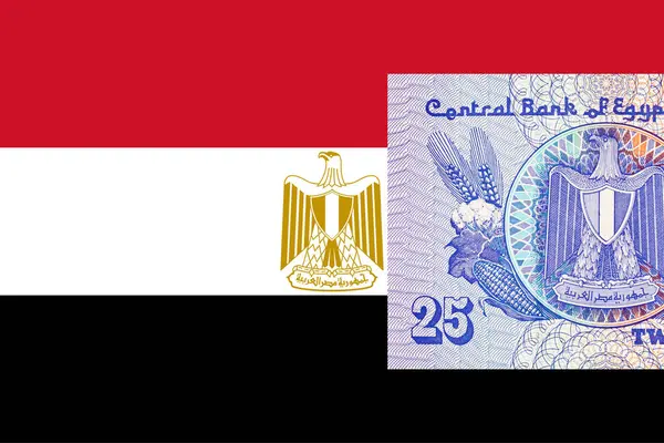 Mısır 25 Piastres 2004 Banknotları Mısır arması resmi ile. Mısır 'ın parası.