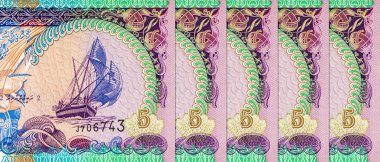 5 Rufiyaa Maldivler, 2011, tekne görüntüsü. Maldivler 'in kağıt parası. Tasarımcılar için banknot ögeleri.