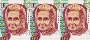 Maria Montessori 'nin portresiyle İtalya' dan 1000 liret banknot. İtalya 'nın kağıt parası