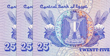 Mısır 25 Piastres 2004 Banknotları Mısır arması resmi ile. Mısır 'ın parası.