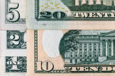 Birleşik Devletler 'in kağıt parası. Dolar banknotlarının parçaları.