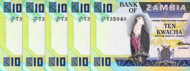 Banknote 10 kwacha Zambia ve Başkan Kenneth Kaunda 'nın portresi tasarım için. Zambiya ve Afrika 'nın parası