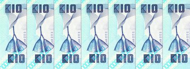 Banknote 10 kwacha Zambia, tasarım için parça. Zambiya ve Afrika 'nın parası