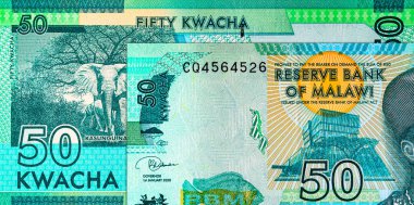 50 kwacha Malawi banknotu, Kasungu Milli Parkı 'nın resmi, tasarım için. Malavi 'nin Parası.