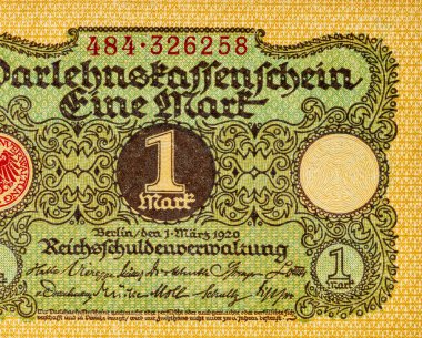 1 Alman mark 1920. Almanya 'nın eski kağıt parası.